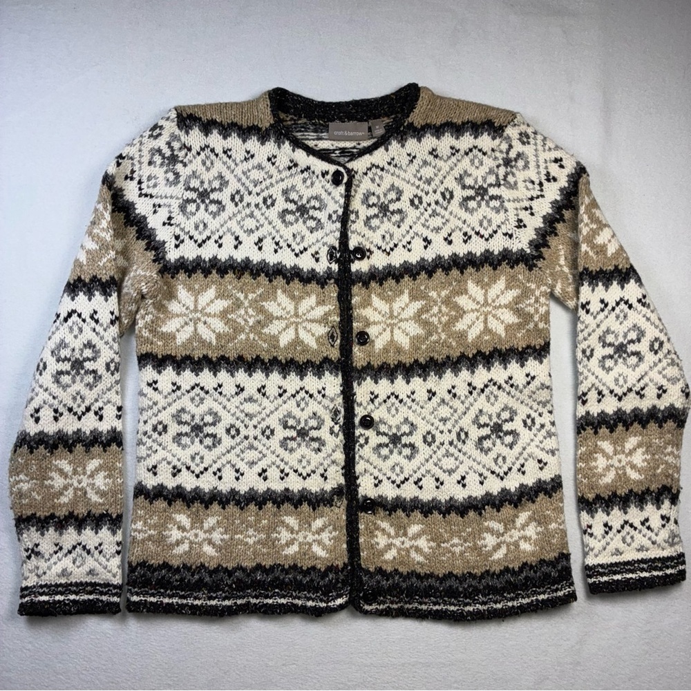 Women Cardigan Sweater Buttons Nordic Fair Isle Medium skiing cottagecore granny